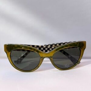 NEW MacKenzie-Childs Olive Green Cat Eye Sunglasses Courtly Check Arms